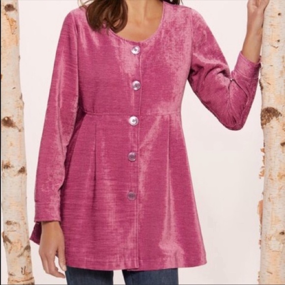 Soft Surroundings Fiona Tunic Top Size Large Pink Longline Velvet A-Line Peplum - Picture 2 of 11
